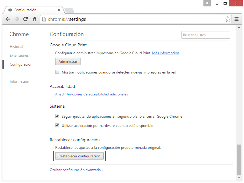 Restablecer Chrome 3