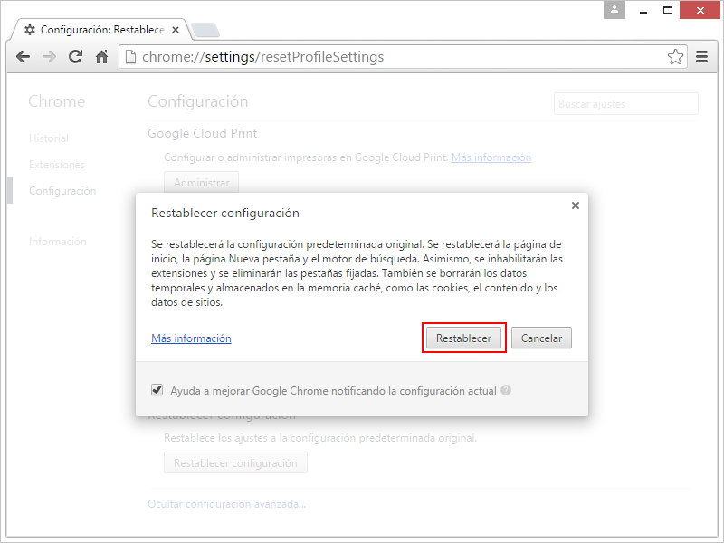 Restablecer Chrome 4