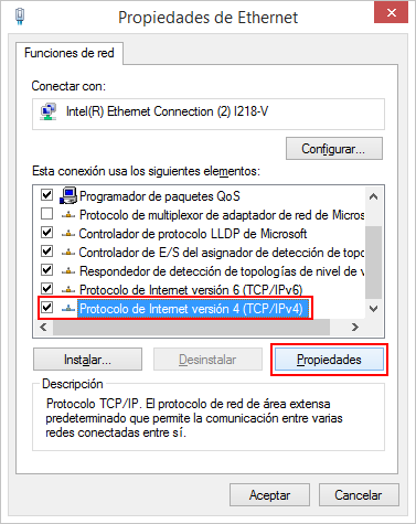 Propiedades de Ethernet