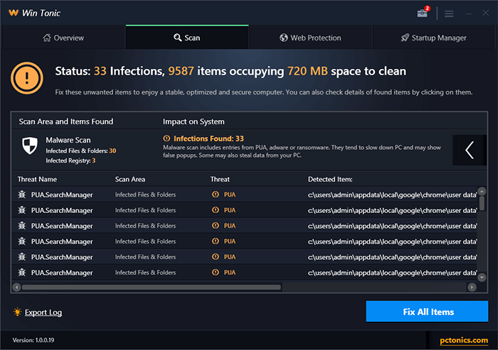 Interfaz gráfica de usuario de Win Tonic Interfaz gráfica de usuario de Win Tonic